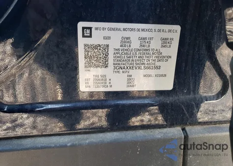 2020 Chevrolet Equinox Premier из США, поврежденный, VIN 3GNAXXEVXLS661553